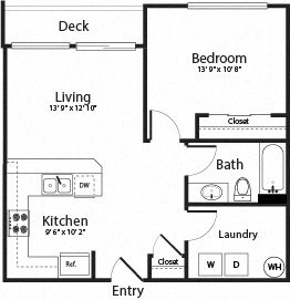 Image of A5 Floor Plan - 1 Bedroom 1 Bath 832 Sq Ft